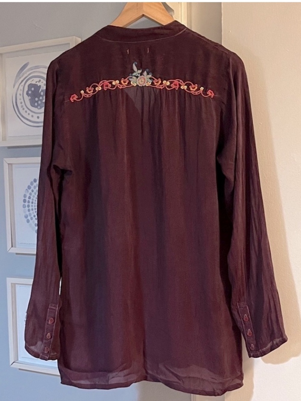 Johnny Was Eggplant Purple Floral Embroidered Tunic Top Oversized Size S - Picture 4 of 5